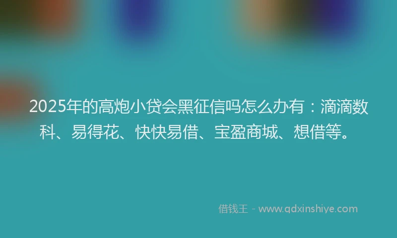 2025年的高炮小贷会黑征信吗怎么办有：滴滴数科、易得花、快快易借、宝盈商城、想借等。
