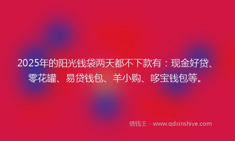 2025年的阳光钱袋两天都不下款有：现金好贷、零花罐、易贷钱包、羊小购、哆宝钱包等。
