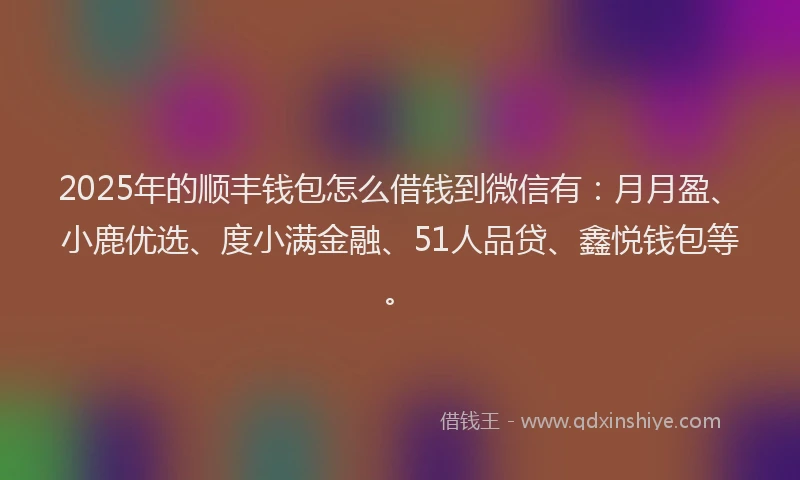 2025年的顺丰钱包怎么借钱到微信有：月月盈、小鹿优选、度小满金融、51人品贷、鑫悦钱包等。