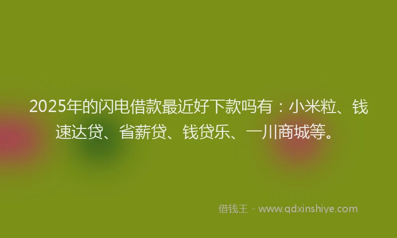 2025年的闪电借款最近好下款吗有：小米粒、钱速达贷、省薪贷、钱贷乐、一川商城等。