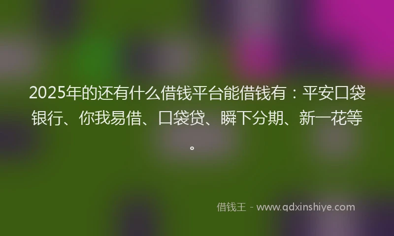 2025年的还有什么借钱平台能借钱有：平安口袋银行、你我易借、口袋贷、瞬下分期、新一花等。