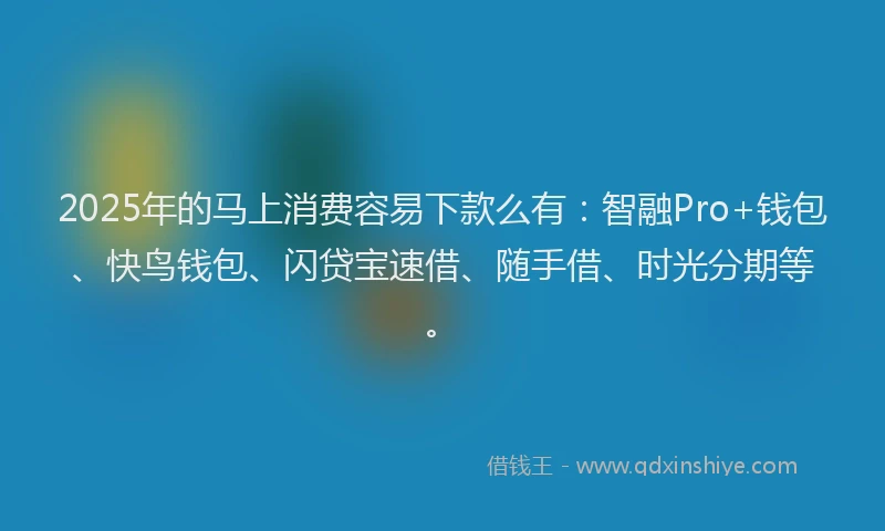 2025年的马上消费容易下款么有：智融Pro+钱包、快鸟钱包、闪贷宝速借、随手借、时光分期等。