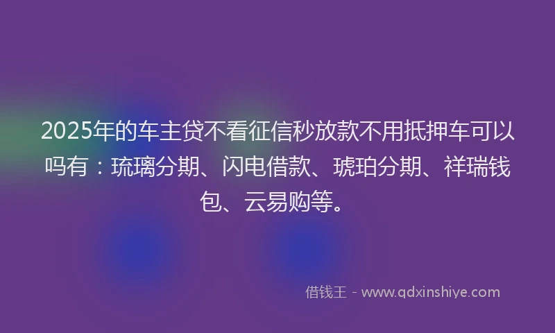 2025年的车主贷不看征信秒放款不用抵押车可以吗有：琉璃分期、闪电借款、琥珀分期、祥瑞钱包、云易购等。