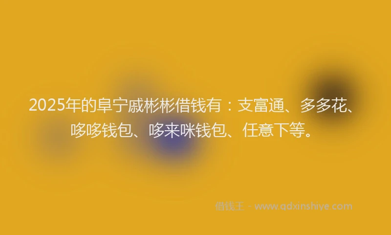2025年的阜宁戚彬彬借钱有：支富通、多多花、哆哆钱包、哆来咪钱包、任意下等。