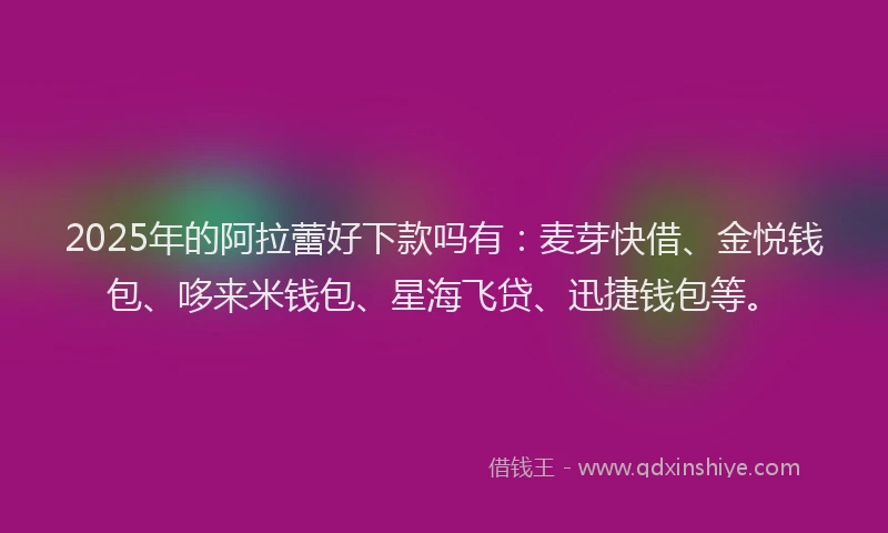 2025年的阿拉蕾好下款吗有：麦芽快借、金悦钱包、哆来米钱包、星海飞贷、迅捷钱包等。