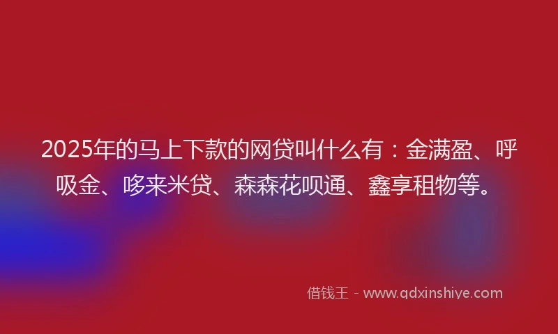 2025年的马上下款的网贷叫什么有：金满盈、呼吸金、哆来米贷、森森花呗通、鑫享租物等。