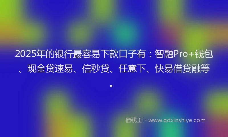 2025年的银行最容易下款口子有：智融Pro+钱包、现金贷速易、信秒贷、任意下、快易借贷融等。
