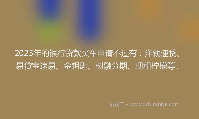 2025年的银行贷款买车申请不过有：洋钱速贷、易贷宝速易、金钥匙、树融分期、现租柠檬等。