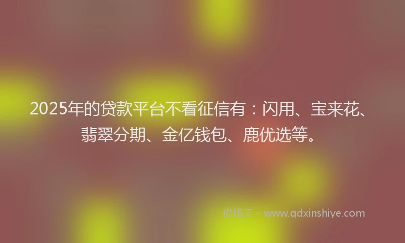 2025年的贷款平台不看征信有：闪用、宝来花、翡翠分期、金亿钱包、鹿优选等。