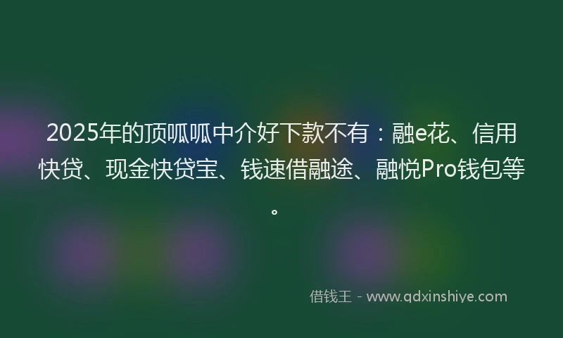 2025年的顶呱呱中介好下款不有：融e花、信用快贷、现金快贷宝、钱速借融途、融悦Pro钱包等。