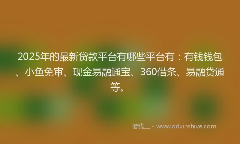 2025年的最新贷款平台有哪些平台有：有钱钱包、小鱼免审、现金易融通宝、360借条、易融贷通等。
