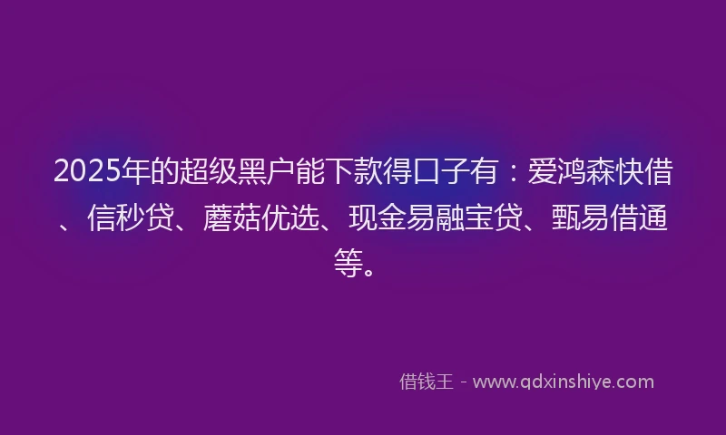 2025年的超级黑户能下款得口子有：爱鸿森快借、信秒贷、蘑菇优选、现金易融宝贷、甄易借通等。