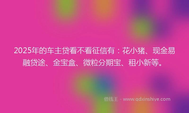 2025年的车主贷看不看征信有：花小猪、现金易融贷途、金宝盒、微粒分期宝、租小新等。
