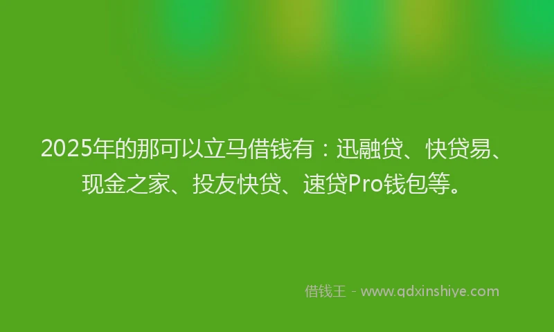 2025年的那可以立马借钱有：迅融贷、快贷易、现金之家、投友快贷、速贷Pro钱包等。
