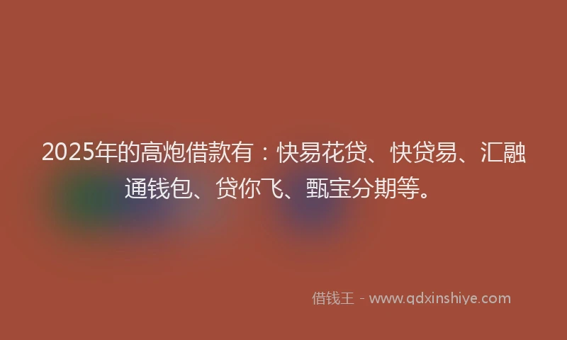 2025年的高炮借款有：快易花贷、快贷易、汇融通钱包、贷你飞、甄宝分期等。