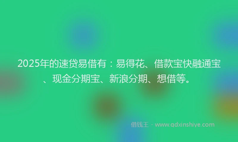 2025年的速贷易借有：易得花、借款宝快融通宝、现金分期宝、新浪分期、想借等。
