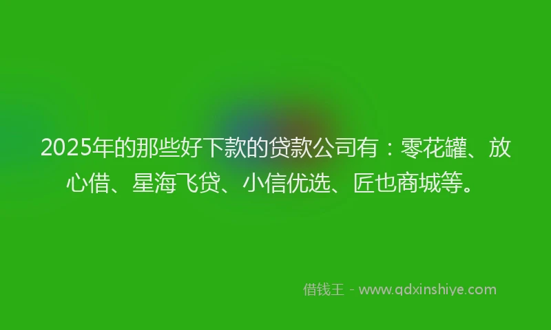2025年的那些好下款的贷款公司有：零花罐、放心借、星海飞贷、小信优选、匠也商城等。