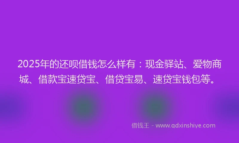 2025年的还呗借钱怎么样有：现金驿站、爱物商城、借款宝速贷宝、借贷宝易、速贷宝钱包等。