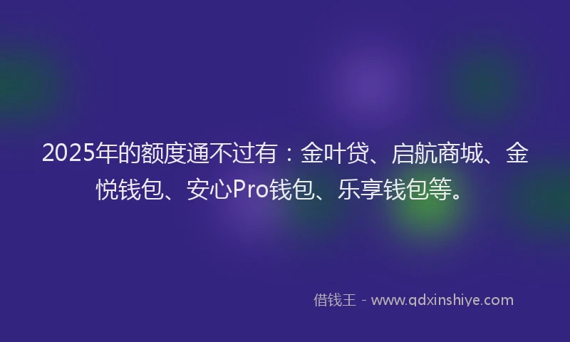 2025年的额度通不过有：金叶贷、启航商城、金悦钱包、安心Pro钱包、乐享钱包等。