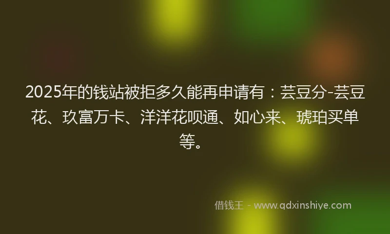 2025年的钱站被拒多久能再申请有：芸豆分-芸豆花、玖富万卡、洋洋花呗通、如心来、琥珀买单等。
