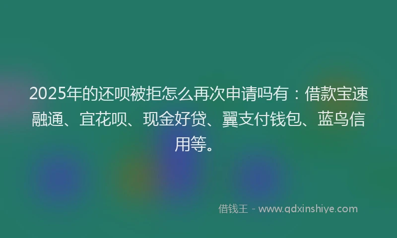 2025年的还呗被拒怎么再次申请吗有：借款宝速融通、宜花呗、现金好贷、翼支付钱包、蓝鸟信用等。