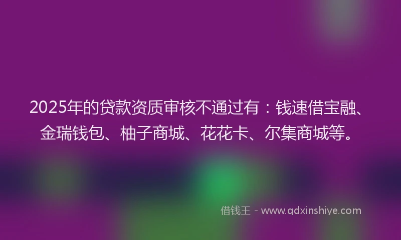 2025年的贷款资质审核不通过有：钱速借宝融、金瑞钱包、柚子商城、花花卡、尔集商城等。