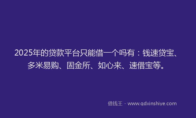 2025年的贷款平台只能借一个吗有：钱速贷宝、多米易购、固金所、如心来、速借宝等。