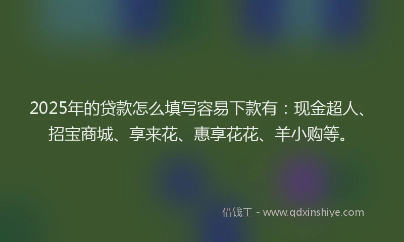 2025年的贷款怎么填写容易下款有：现金超人、招宝商城、享来花、惠享花花、羊小购等。
