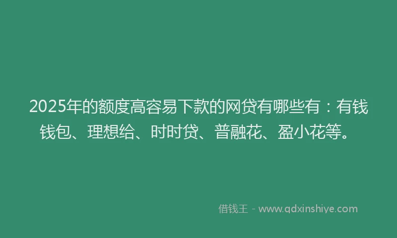 2025年的额度高容易下款的网贷有哪些有：有钱钱包、理想给、时时贷、普融花、盈小花等。