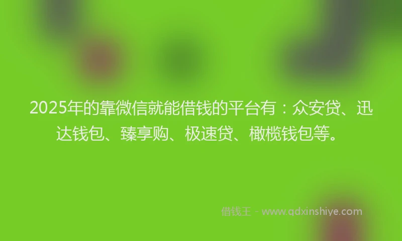 2025年的靠微信就能借钱的平台有：众安贷、迅达钱包、臻享购、极速贷、橄榄钱包等。
