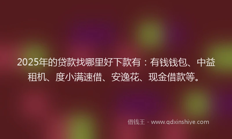2025年的贷款找哪里好下款有：有钱钱包、中益租机、度小满速借、安逸花、现金借款等。
