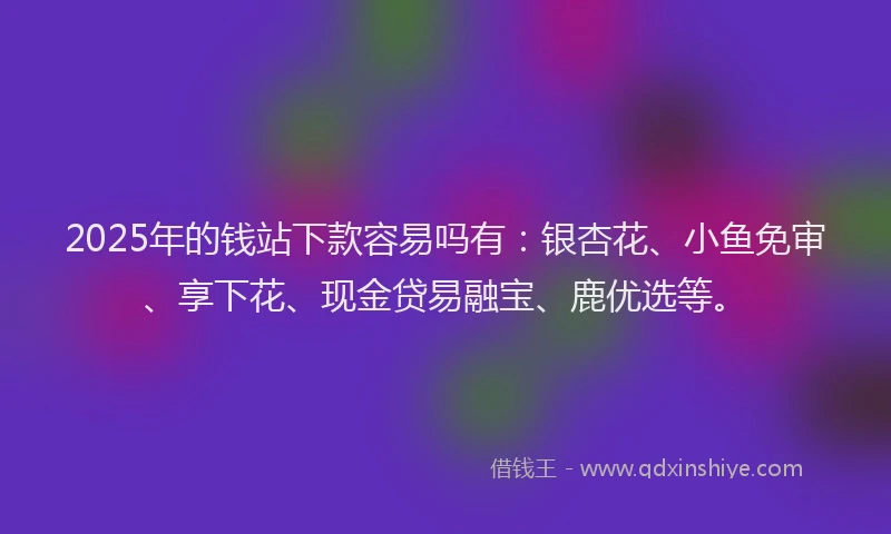 2025年的钱站下款容易吗有：银杏花、小鱼免审、享下花、现金贷易融宝、鹿优选等。