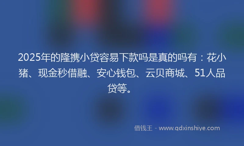 2025年的隆携小贷容易下款吗是真的吗有：花小猪、现金秒借融、安心钱包、云贝商城、51人品贷等。