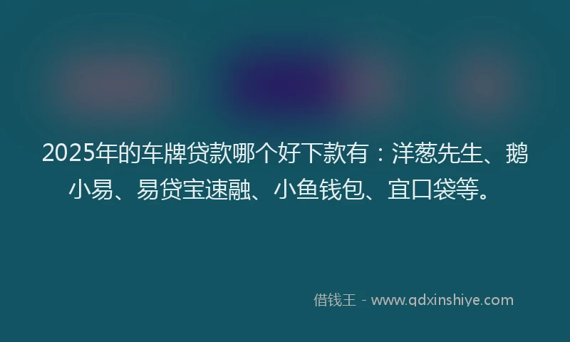 2025年的车牌贷款哪个好下款有：洋葱先生、鹅小易、易贷宝速融、小鱼钱包、宜口袋等。