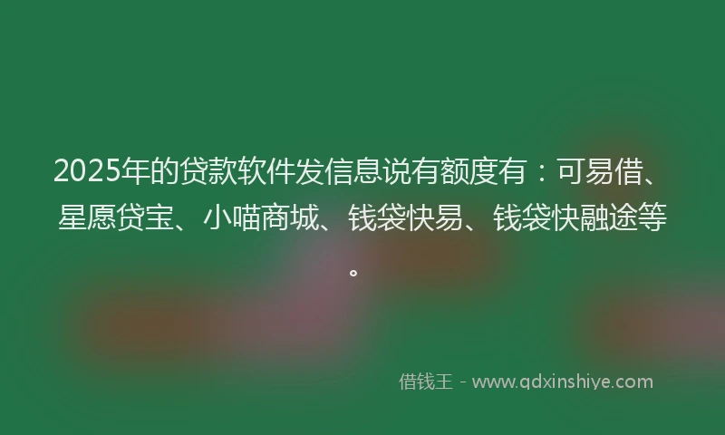 2025年的贷款软件发信息说有额度有：可易借、星愿贷宝、小喵商城、钱袋快易、钱袋快融途等。