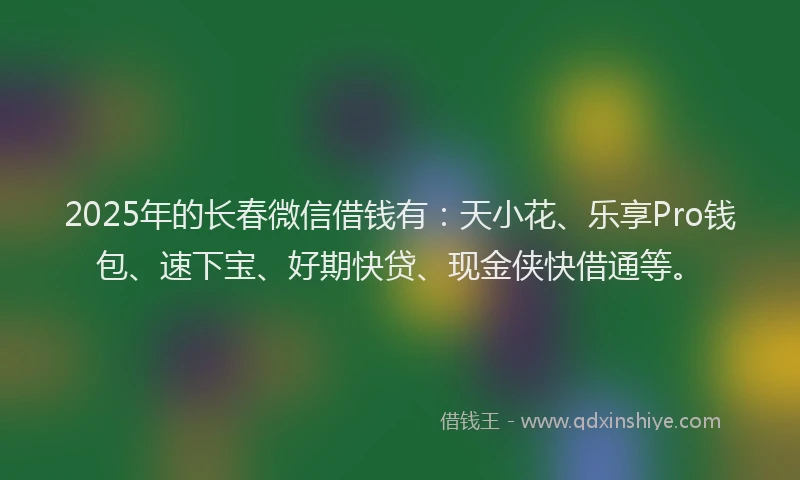 2025年的长春微信借钱有：天小花、乐享Pro钱包、速下宝、好期快贷、现金侠快借通等。