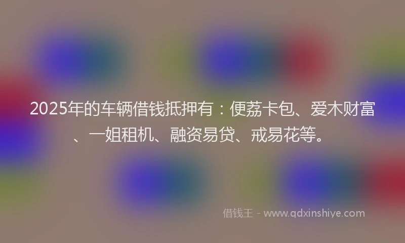 2025年的车辆借钱抵押有：便荔卡包、爱木财富、一姐租机、融资易贷、戒易花等。