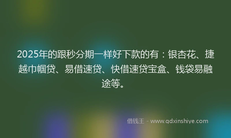 2025年的跟秒分期一样好下款的有：银杏花、捷越巾帼贷、易借速贷、快借速贷宝盒、钱袋易融途等。