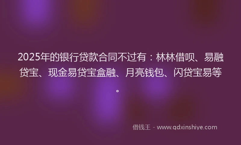 2025年的银行贷款合同不过有：林林借呗、易融贷宝、现金易贷宝盒融、月亮钱包、闪贷宝易等。