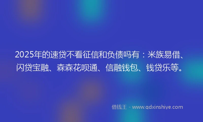 2025年的速贷不看征信和负债吗有：米族易借、闪贷宝融、森森花呗通、信融钱包、钱贷乐等。
