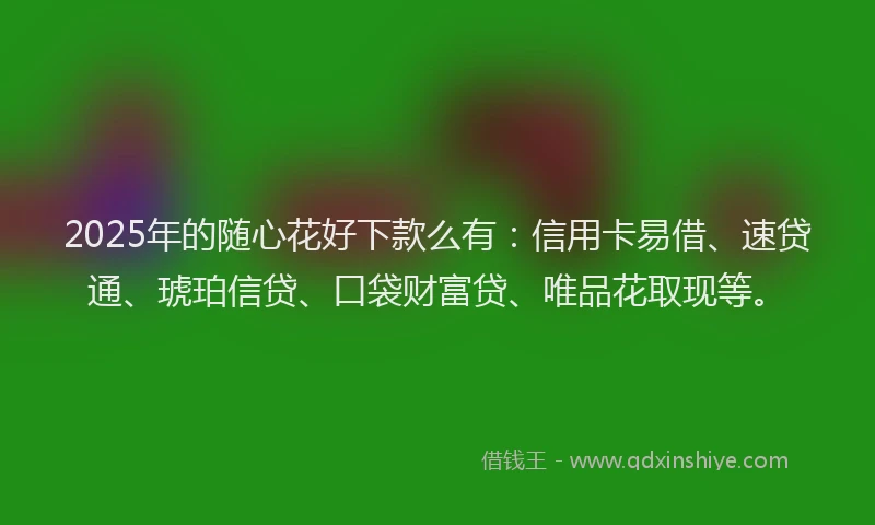 2025年的随心花好下款么有：信用卡易借、速贷通、琥珀信贷、口袋财富贷、唯品花取现等。
