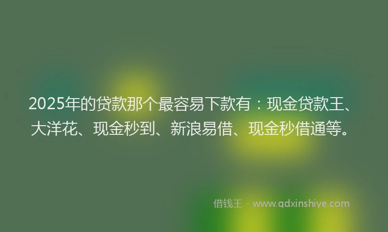 2025年的贷款那个最容易下款有：现金贷款王、大洋花、现金秒到、新浪易借、现金秒借通等。