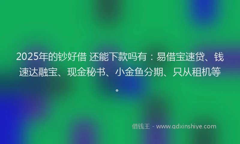 2025年的钞好借 还能下款吗有：易借宝速贷、钱速达融宝、现金秘书、小金鱼分期、只从租机等。