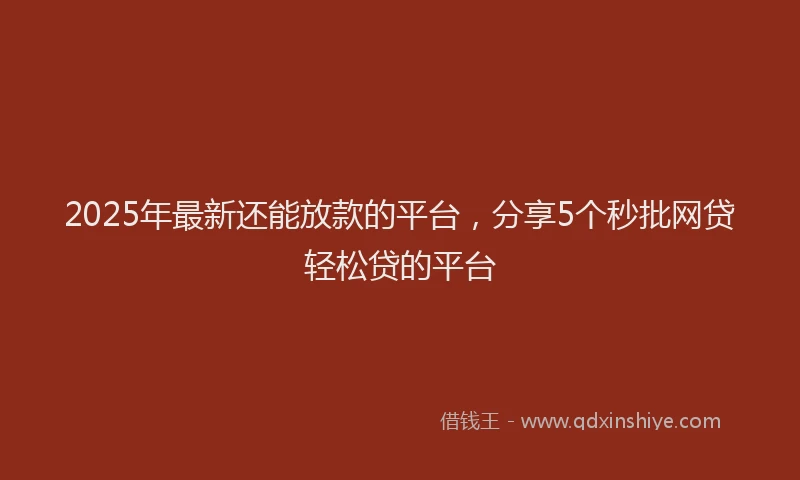 2025年最新还能放款的平台，分享5个秒批网贷轻松贷的平台