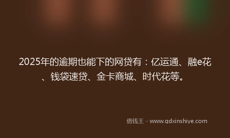 2025年的逾期也能下的网贷有：亿运通、融e花、钱袋速贷、金卡商城、时代花等。