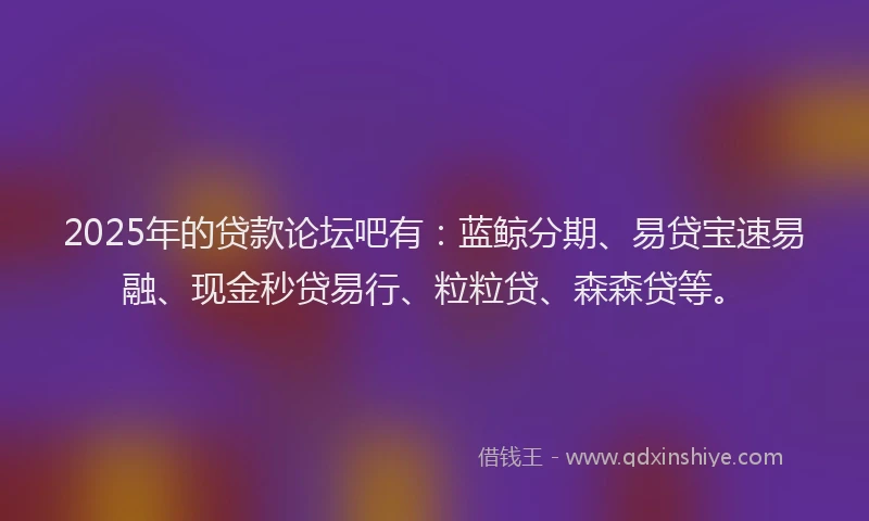 2025年的贷款论坛吧有：蓝鲸分期、易贷宝速易融、现金秒贷易行、粒粒贷、森森贷等。