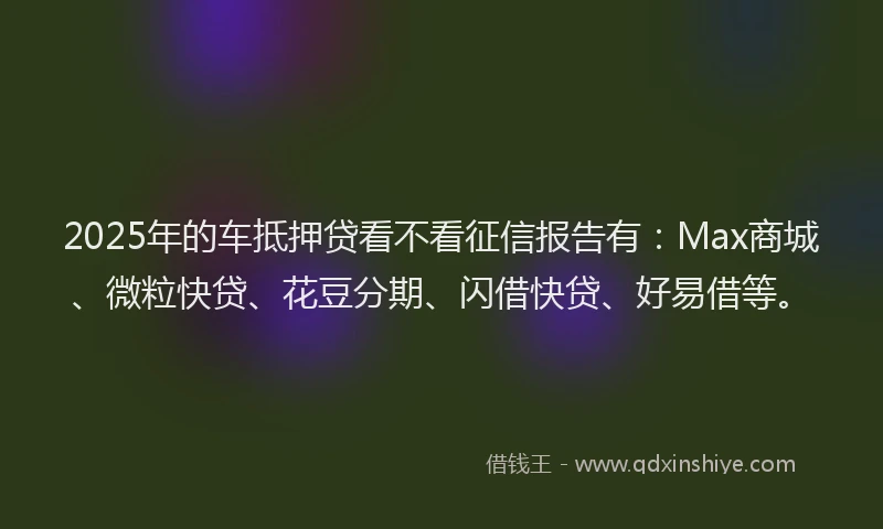 2025年的车抵押贷看不看征信报告有：Max商城、微粒快贷、花豆分期、闪借快贷、好易借等。