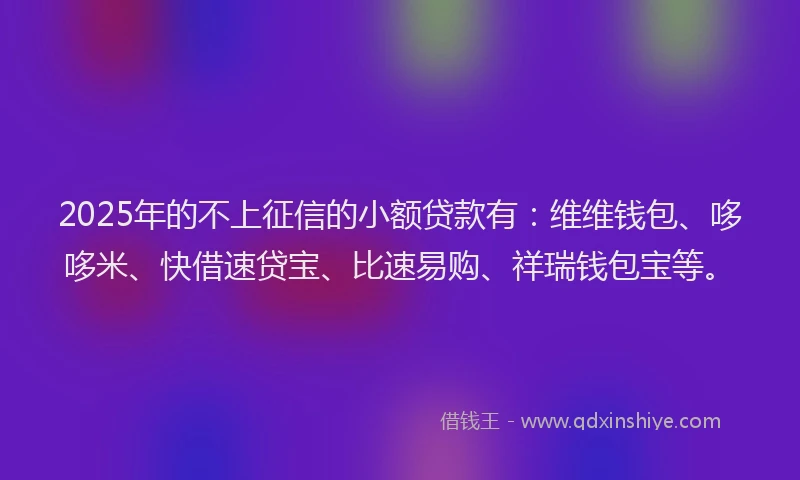 2025年的不上征信的小额贷款有：维维钱包、哆哆米、快借速贷宝、比速易购、祥瑞钱包宝等。