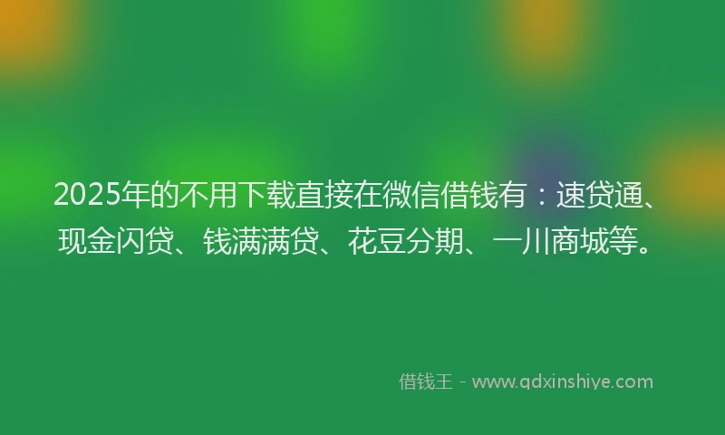 2025年的不用下载直接在微信借钱有:速贷通、现金闪贷、钱满满贷、花豆分期、一川商城等。