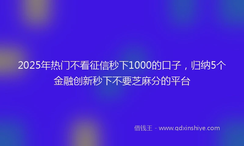 2025年热门不看征信秒下1000的口子，归纳5个金融创新秒下不要芝麻分的平台